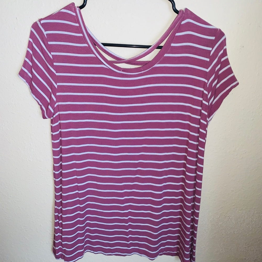 Basic Striped Top/T-Shirt W/ Back Straps Crossed
